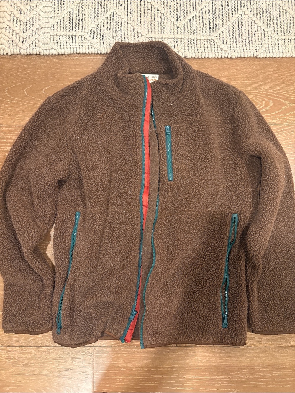 Mollusk Men's Brown Sherpa Jacket with Teal Accent - Lightweight Shirt Jacket